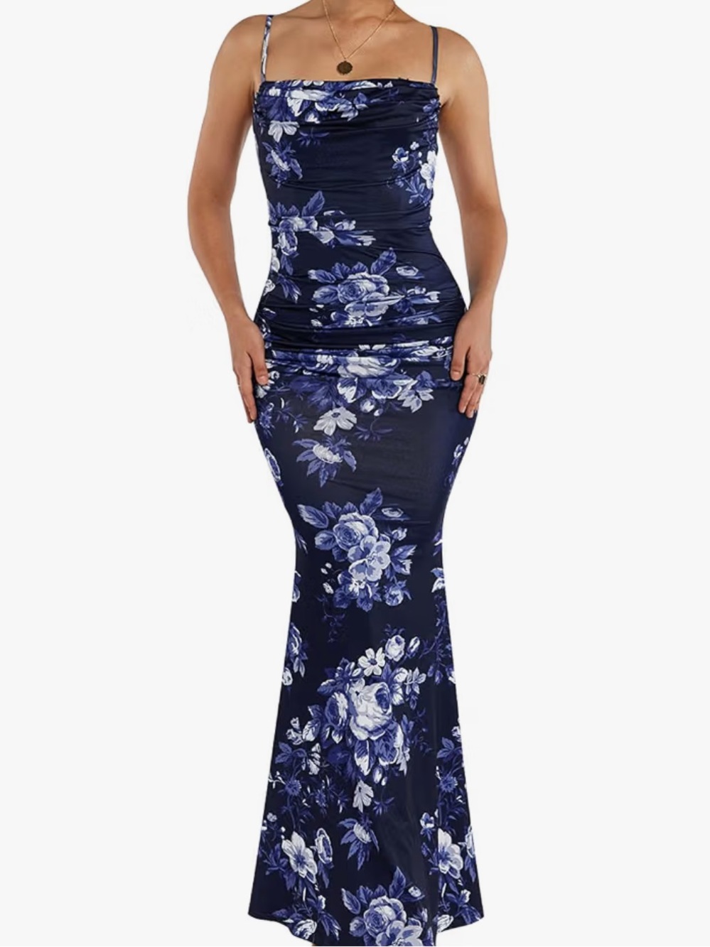 NWOT Floral Navy Blue Corset Maxi Dress with Spaghetti Straps